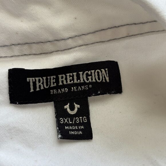 True Religion Men Pearl Snap Shirt Western Boho Short Sleeve White 3XL F169 - Picture 10 of 13